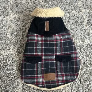 Fabdog Black Wool Plaid Shearling Dog Coat Size 16